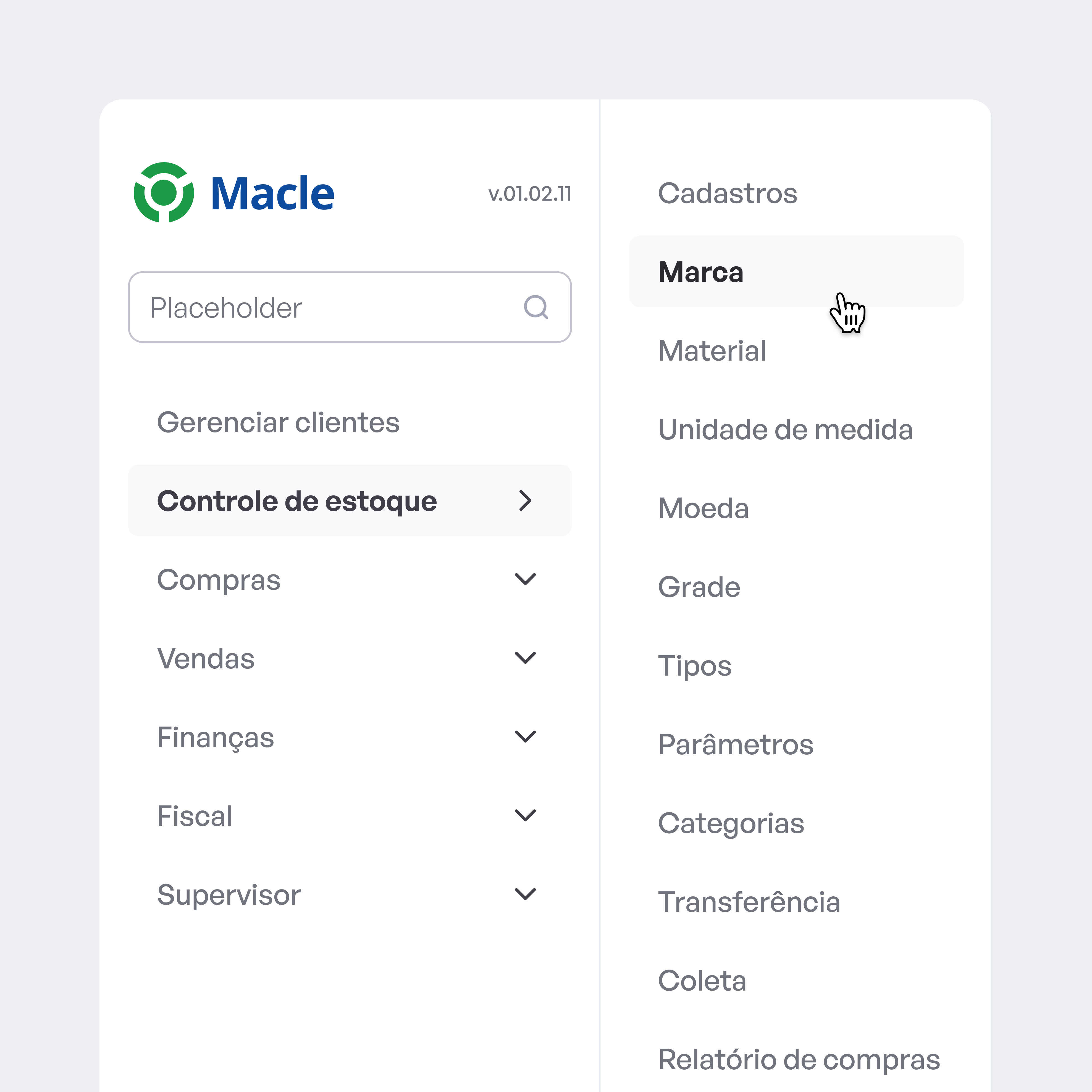 Tela de formulário do ERP da Macle