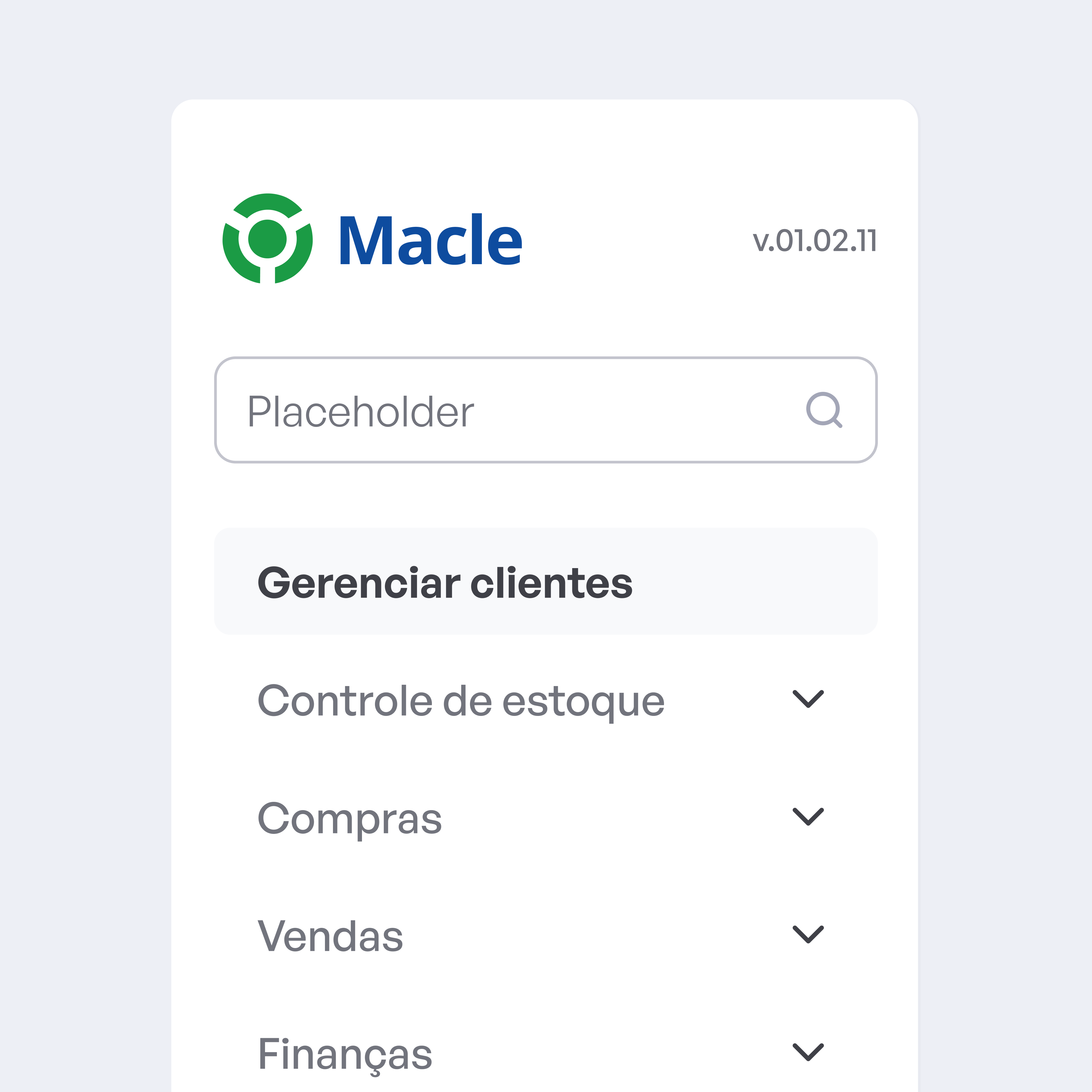 Detalhe do menu lateral do ERP da Macle