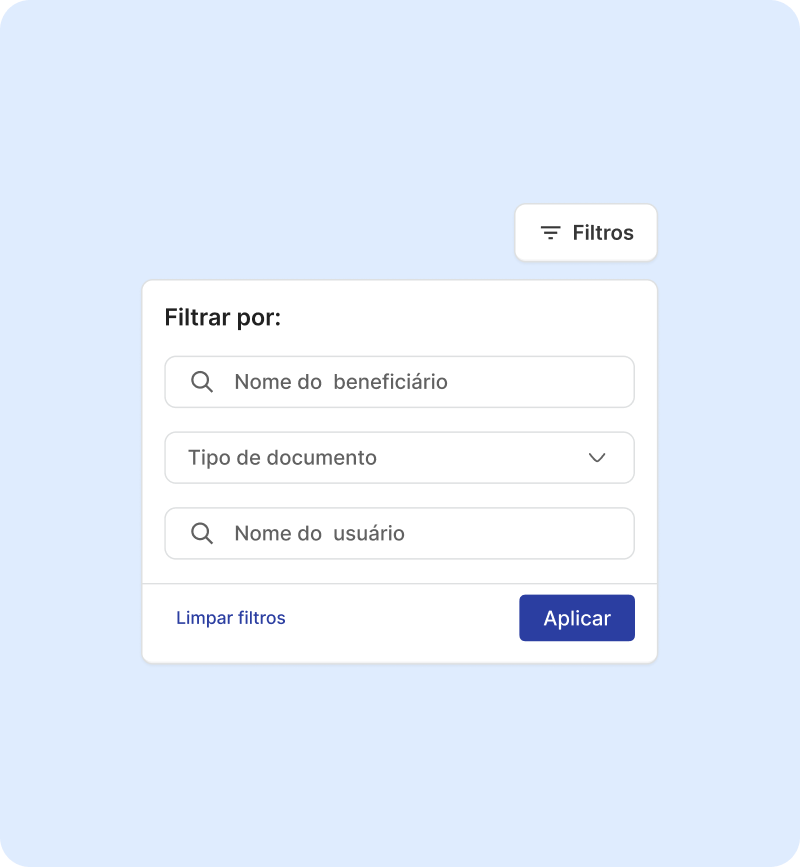 Filtros da fila de documentos.